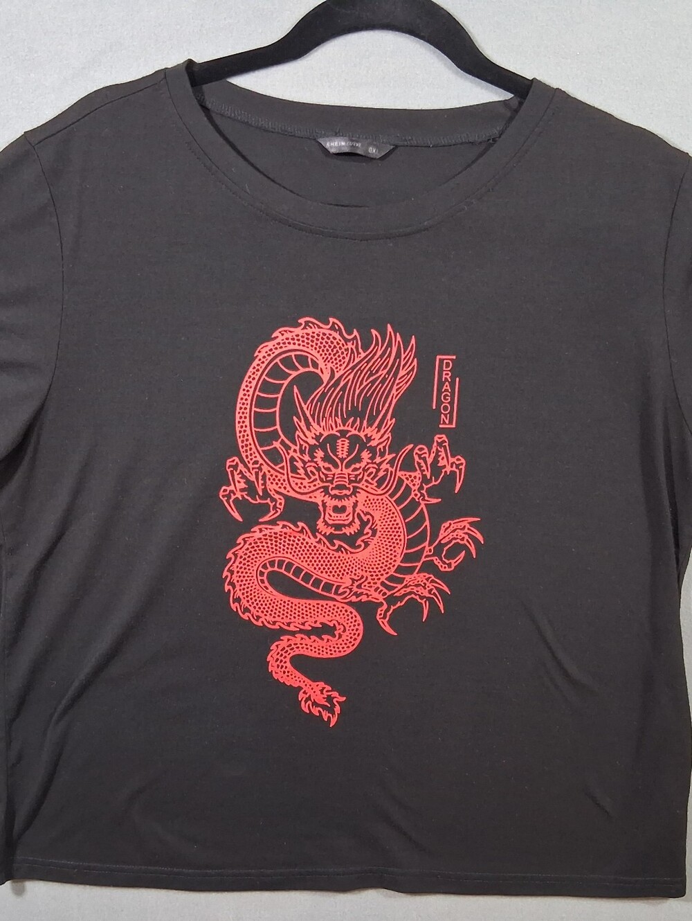 Shein Curve Dragon T-shirt Women's 0X Black/Red Y2K Punk Streetwear